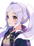  1girl black_coat brown_eyes closed_mouth coat eyelashes fire_emblem fire_emblem_awakening gogatsu_(yeaholiday) highres long_hair looking_at_viewer open_clothes open_coat parted_bangs robin_(female)_(fire_emblem) robin_(fire_emblem) smile solo twintails upper_body white_background 