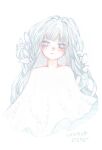  1girl blush commentary_request dress expressionless flower hair_flower hair_ornament long_hair looking_at_viewer nomori_(nmr) original simple_background solo upper_body white_background white_dress white_eyes white_hair white_theme 