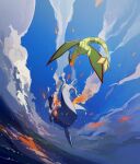  claws clouds day fire flygon flying garchomp highres no_humans outdoors pokemon pokemon_(creature) sky smoke two_pokemon 