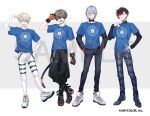  4boys alban_knox black_eyes black_footwear black_gloves black_pants blonde_hair blue_hair blue_shirt brown_hair facial_mark fulgur_ovid gloves gradient_hair green_eyes grey_hair hand_on_own_hip hands_in_pockets heterochromia hibachi_mana jewelry kino_(kino_cono) loafers male_focus multicolored_hair multiple_boys necklace nijisanji official_art orange_gloves pants pink_eyes pink_hair sample_watermark shirt shoes sneakers streaked_hair t-shirt turtleneck two-tone_gloves ver_vermillion watermark white_footwear white_pants yellow_eyes 