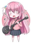  1girl absurdres black_skirt blush bocchi_the_rock! chibi commentary copyright_name cube_hair_ornament fuli_(user_dxkx3245) gotoh_hitori guitar hair_between_eyes hair_ornament highres holding holding_instrument instrument jacket long_hair long_sleeves miniskirt o_o one_side_up open_mouth pink_hair pink_jacket pleated_skirt rectangular_mouth sad simple_background skirt solo tears track_jacket v-shaped_eyebrows very_long_hair white_background 