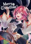  1boy absurdres animal_ears astolfo_(fate) astolfo_(saber)_(fate) astolfo_(saber)_(third_ascension)_(fate) black_bow black_bowtie black_ribbon bow bowtie christmas cross dress fake_animal_ears fang fate/grand_order fate_(series) hair_bow hair_intakes hair_ribbon highres layered_skirt long_hair looking_at_viewer low_twintails male_focus merry_christmas multicolored_hair open_mouth otoko_no_ko pink_hair rabbit_ears ribbon senada37 skirt sky smile snowflakes solo star_(sky) starry_sky streaked_hair string_of_flags thigh-highs twintails violet_eyes white_hair wing_collar 