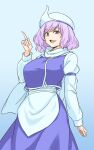  1girl breasts highres kakone letty_whiterock long_sleeves looking_at_viewer open_mouth puffy_long_sleeves puffy_sleeves purple_hair scarf short_hair smile solo touhou violet_eyes white_scarf 