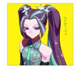  1girl aria_blaze arm_tattoo black_sleeves blue_hair ceitama_oppai cosplay detached_sleeves hair_ornament hatsune_miku hatsune_miku_(cosplay) my_little_pony my_little_pony:_equestria_girls my_little_pony:_friendship_is_magic necktie purple_hair star_(symbol) star_hair_ornament striped_hair tattoo twintails violet_eyes vocaloid 