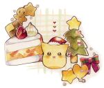  artist_name blob_(google) bow cake cake_slice cat christmas_tree commentary_request cookie food fruit hat heart highres original ovoip red_bow santa_hat signature star_(symbol) strawberry traditional_media 