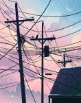  absurdres alex_plante artist_name bird building clouds commentary english_commentary gradient_theme highres lamppost moon no_humans original outdoors power_lines procreate_(medium) scenery snow sunset utility_pole 