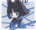  1girl animal_ears black_choker black_eyes black_hair black_ribbon blue_archive blue_hair blue_halo blue_neckerchief blue_sailor_collar blunt_ends cat_ears cat_girl choker closed_mouth colored_inner_hair halo highres kikyou_(blue_archive) koru_koruno looking_at_viewer multicolored_hair neckerchief ribbon ribbon_choker sailor_collar sailor_shirt shirt solo two-tone_hair upper_body 