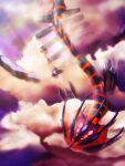  animal_focus claws clouds commentary_request eternatus eternatus_(normal) flying from_above glowing glowing_eyes highres no_humans pokemon pokemon_(creature) skeletal_body yu_(pocketsun636) 