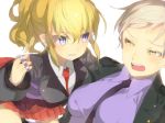  blonde_hair brass_knuckles imai_taki necktie ponytail silver_hair skirt ta_(gar) umineko_no_naku_koro_ni ushiromiya_jessica ushiromiya_kyrie weapon 