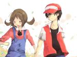  black_hair blush brown_hair couple kotone_(pokemon) lyra_(pokemon) pokemon red_(pokemon) smile 
