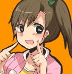  close-up finger_to_face futami_mami hands_on_face idolmaster idolmaster_2 side_ponytail simple_background solo tokoro_(1969) 
