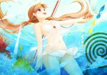 bikini brown_eyes brown_hair coral fish highres long_hair mosquito_coil original skirt solo straw swimsuit twintails 