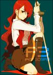  boots kirijou_mitsuru kneeling long_hair persona persona_3 rapier red_hair redhead school_uniform solo sword weapon yui_(rogsouko) yui_(rogusouku) 