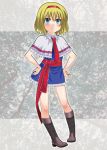  blonde_hair blue_eyes boots capelet hairband onoga_yue short_hair solo touhou 