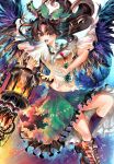  :d arm_cannon black_hair blouse cape colorful eyes feathers hair_bow highres hoshika_ranoe midriff navel open_mouth portrait reiuji_utsuho solo torn_clothes touhou weapon wings 
