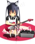  animal_ears black_hair brown_eyes cat_ears guitar instrument k-on! long_hair maid microphone microphone_stand nakano_azusa perspective solo touboku twintails 