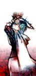  blue_eyes blue_hair cape flower male megami_ibunroku_devil_survivor protagonist_(devil_survivor) short_hair solo thorns yoshida_sei 