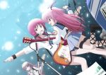  4girls ahoge angel_beats! brown_hair chain demon_tail dutch_angle electric_guitar from_behind guitar instrument irie_(angel_beats!) iwasawa long_hair microphone microphone_stand pink_hair pleated_skirt red_eyes redhead school_uniform sekine skirt sora_(aki00) tail thigh-highs thigh_strap wings wristband yui_(angel_beats!) zettai_ryouiki 