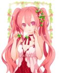  bad_id breasts choker cleavage food fruit hands holding holding_fruit long_hair original pink_hair solo strawberry twintails very_long_hair 