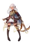  1girl absurdres belt boots bow_(weapon) brown_boots brown_gloves crossbow dark_skin gloves highres manoma phantom_of_the_kill solo twintails weapon white_background white_hair yellow_eyes 