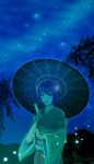  contemporary flower hair_ornament hieda_no_akyuu highres japanese_clothes lights night night_sky omikuji oriental_umbrella parasol purple_eyes purple_hair short_hair sky solo touhou umbrella violet_eyes 