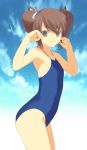  flat_chest hands highres mibu_natsuki one-piece_swimsuit original short_twintails solo swimsuit twintails 