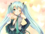  bad_id blush hatsune_miku heart mirto outstretched_hand solo vocaloid wink 