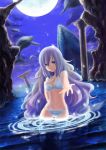  at-speakeasy bikini blue_eyes form_change highres long_hair magic_circle mermaid monster_girl moon multicolored_hair original pillar solo submerged swimsuit transform transformation whale yuuhi_(at-speakeasy) 