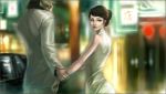  bare_shoulders blur china_dress chinese_clothes cigarette earrings formal hand_grab holding lipstick looking_back ring sad sanatakeda 