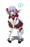  apron bat_wings blush bow broom enmaided fang highres kanzakin lavender_hair maid maid_headdress mary_janes mop neckerchief purple_hair red_eyes remilia_scarlet shoes short_hair solo touhou waist_apron wings 