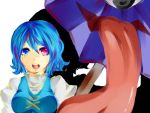  blue_eyes blue_hair breasts dress heterochromia karakasa kerun red_eyes tatara_kogasa tongue touhou umbrella 