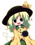  black_eyes blush_stickers dress flansowa green_hair hat heart heart_of_string komeiji_koishi long_hair open_mouth simple_background smile solo touhou wide_sleeves 
