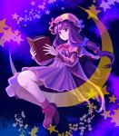  book crescent crescent_moon hat jino long_hair patchouli_knowledge purple_eyes purple_hair solo star touhou violet_eyes 
