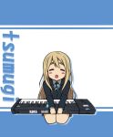  blonde_hair blush_stickers closed_eyes instrument k-on! katochin keyboard_(instrument) kotobuki_tsumugi long_hair open_mouth school_uniform smile solo synthesizer 