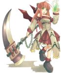  axe detached_sleeves fire green_eyes huge_weapon red_hair redhead scythe weapon wings 