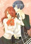  1girl arisato_minato bad_id blue_hair bow chekko couple highres kirijou_mitsuru long_hair necktie persona persona_3 red_hair redhead school_uniform 