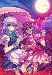  bat_wings blood blood_on_face blue_eyes braid hat izayoi_sakuya maid maid_headdress multiple_girls pcmaniac88 red_eyes remilia_scarlet short_hair silver_hair touhou twin_braids wings 