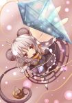 flat_gaze foreshortening grey_hair haru_ion highres jewelry long_tail mouse mouse_ears mouse_tail nazrin outstretched_arm pendant perspective reaching red_eyes short_hair solo tail touhou