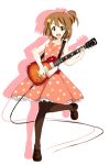  dress gibson guitar hamao hirasawa_yui instrument k-on! les_paul pantyhose plectrum polka_dot ponytail simple_background solo 