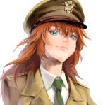  charlotte_e_yeager close-up face from_below hat kisetsu lips military military_uniform peaked_cap red_hair smile solo strike_witches uniform 