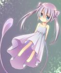  bare_shoulders blue_eyes blush dress flat_chest long_hair mew personification pink_hair pokemon smile tail twintails 