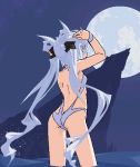  hair_ribbon lowres mof mof's_silver_haired_twintailed_girl moon night original ribbon silver_hair solo swimsuit twintails 