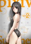 ass black_eyes black_hair competition_swimsuit freckles highres kirin404 looking_back one-piece_swimsuit original short_hair solo swimsuit 