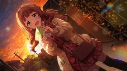 blush green_eyes idolmaster_million_live!_theater_days jacket long_hair official_art orange_hair smile takatsuki_yayoi