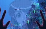  1girl animated animated_gif aquarium blinking buchidot clownfish dithering english_commentary female_pov fish hair_ornament hairclip looping_animation manta_ray open_mouth original pc-98_(style) pixel_art pov purple_hair reflection retro_artstyle rock school_of_fish solo sparkling_eyes 