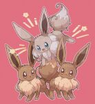  :3 :d :o alternate_color animal_focus artist_name blue_eyes brown_eyes brown_fur commentary_request dot_nose eevee mane no_humans pink_background pokemon pokemon_(creature) shiny_pokemon simple_background smile star_(symbol) tail towa_(clonea) 