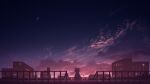  1girl animal animal_ears chinese_commentary cityscape clouds commentary_request crescent_moon dated english_commentary highres mixed-language_commentary moon night original outdoors rune_xiao scenery short_hair signature sitting sky sunset 