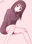  1girl absurdres azumanga_daioh brown_eyes brown_hair brown_sweater closed_mouth highres invisible_chair kasuga_ayumu kurumimi_birb long_hair looking_at_viewer sitting smile solo sweater 