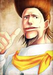  1boy brown_hair chef commentary_request dated facial_hair goatee k-suwabe male_focus one_piece open_mouth pompadour scar scar_on_face short_hair solo teeth thatch 