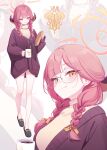  1girl aru_(blue_archive) bespectacled blue_archive deadnooodles glasses highres long_hair multiple_views pink_hair yellow_eyes 